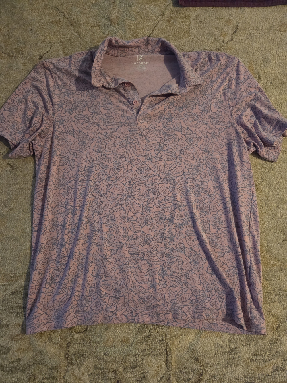 George Men's Pink Polo with Navy Floral Print
